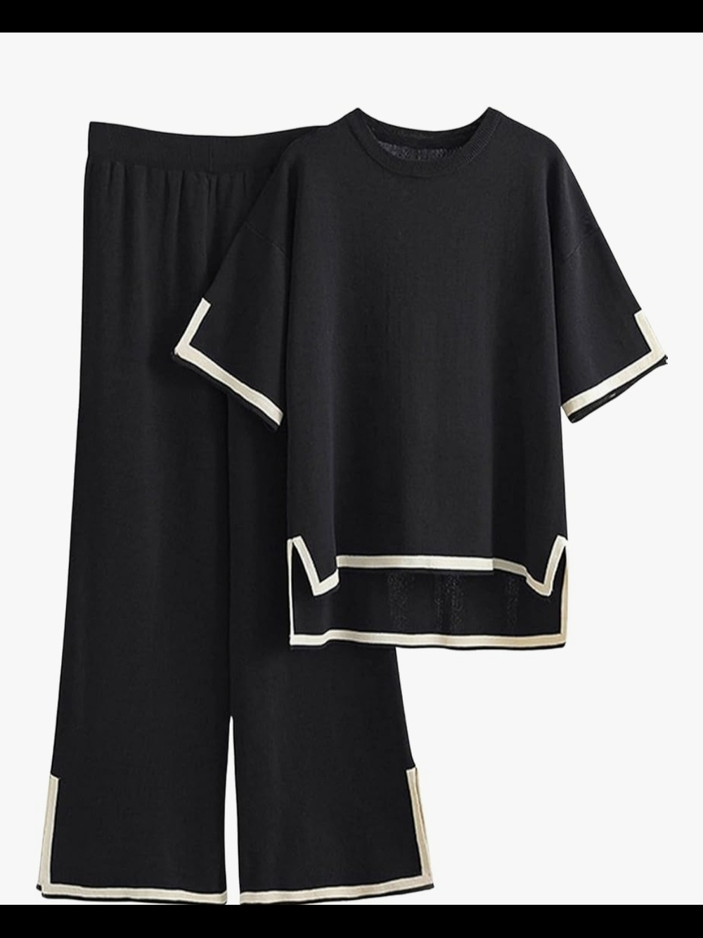 Amazon Black Knit Top with Cream Trim Size Small